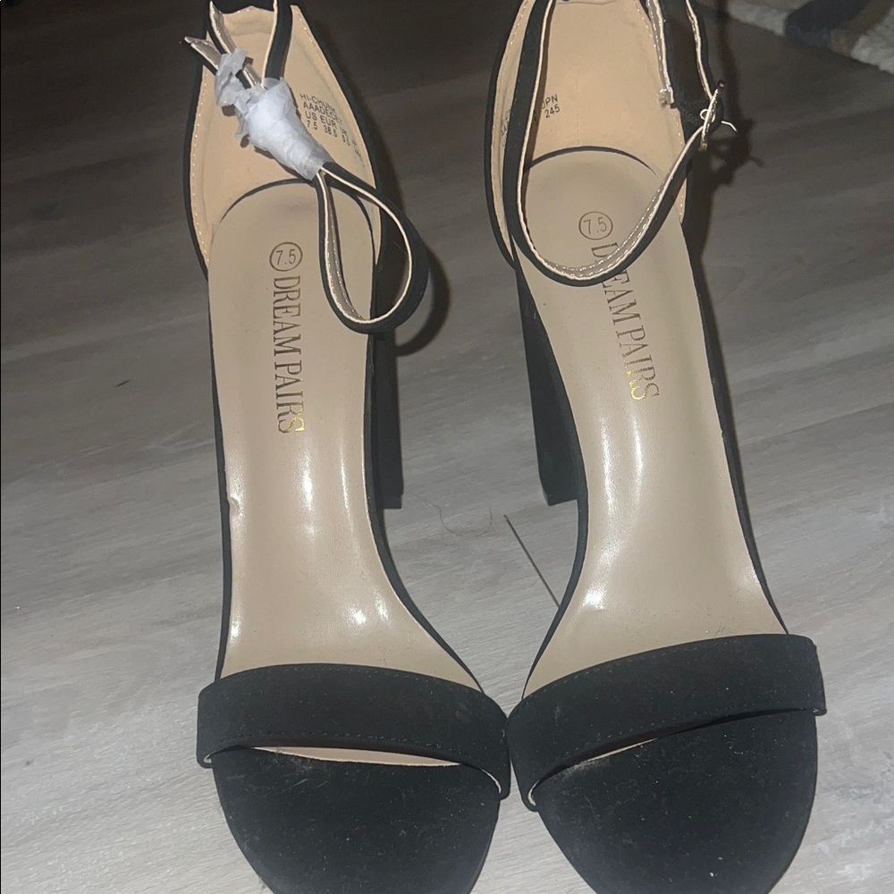 Dream Pairs Black Open-Toe Ankle-Strap Block Heels